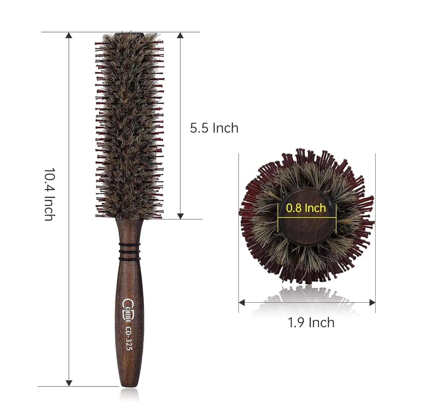 PERFEHAIR Round Boar & Nylon Bristle Hair Brush - 1.9 Inch, Small Styling Smooth, Shine Hairbrush for Blow Drying, Curling Men's and Women's Short, Medium, Thin, Fine Hair, Natural Wooden Handle
