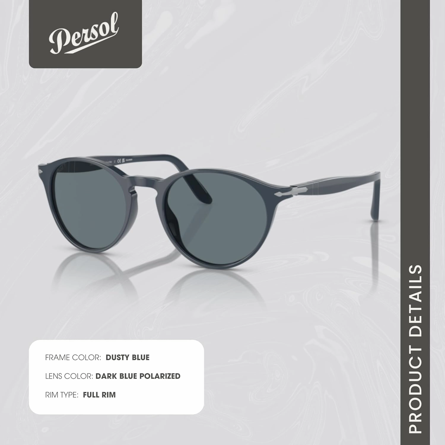 Persol PO3092SM Round Sunglasses for Men   BUNDLE With Designer iWear Complimentary Eyewear Kit