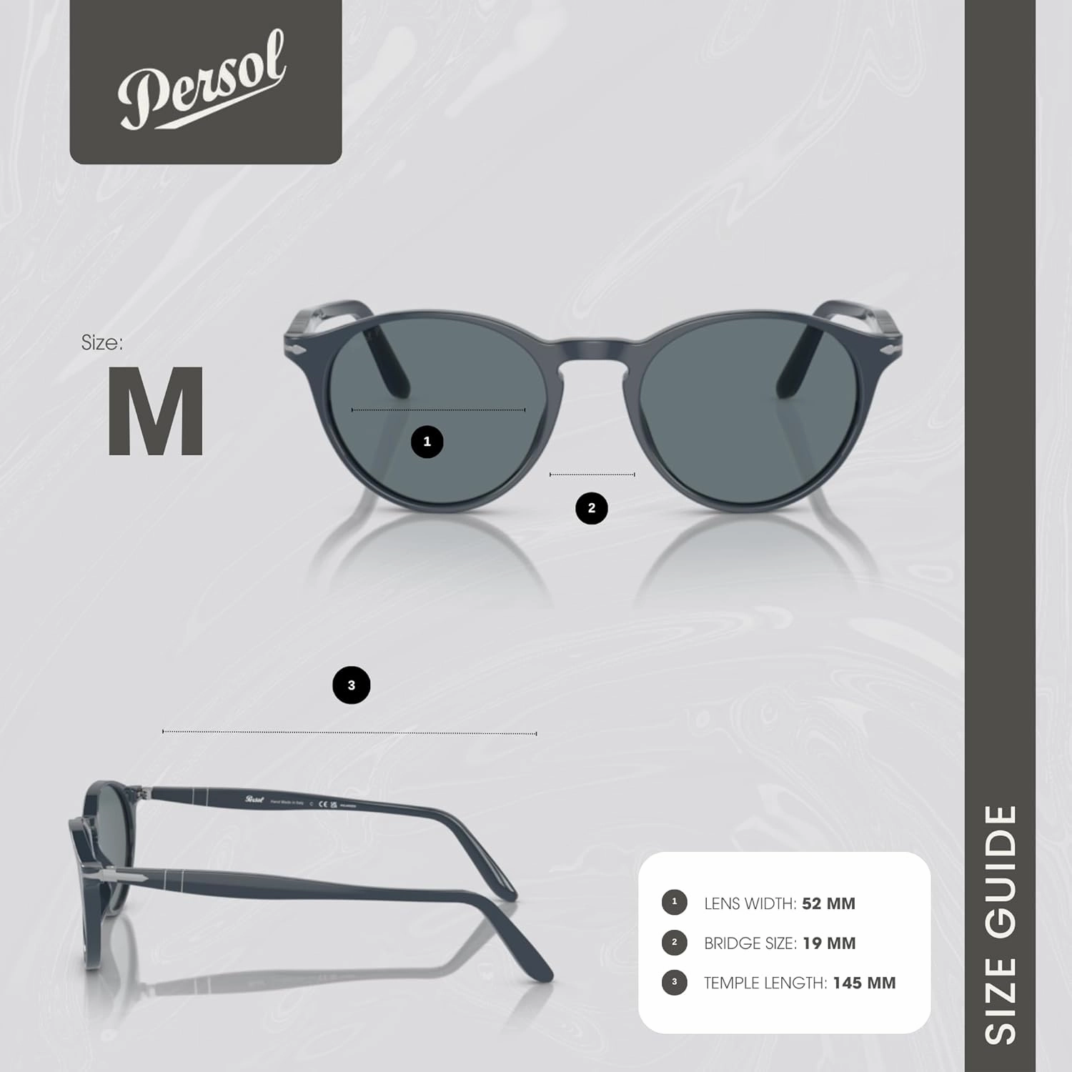 Persol PO3092SM Round Sunglasses for Men   BUNDLE With Designer iWear Complimentary Eyewear Kit