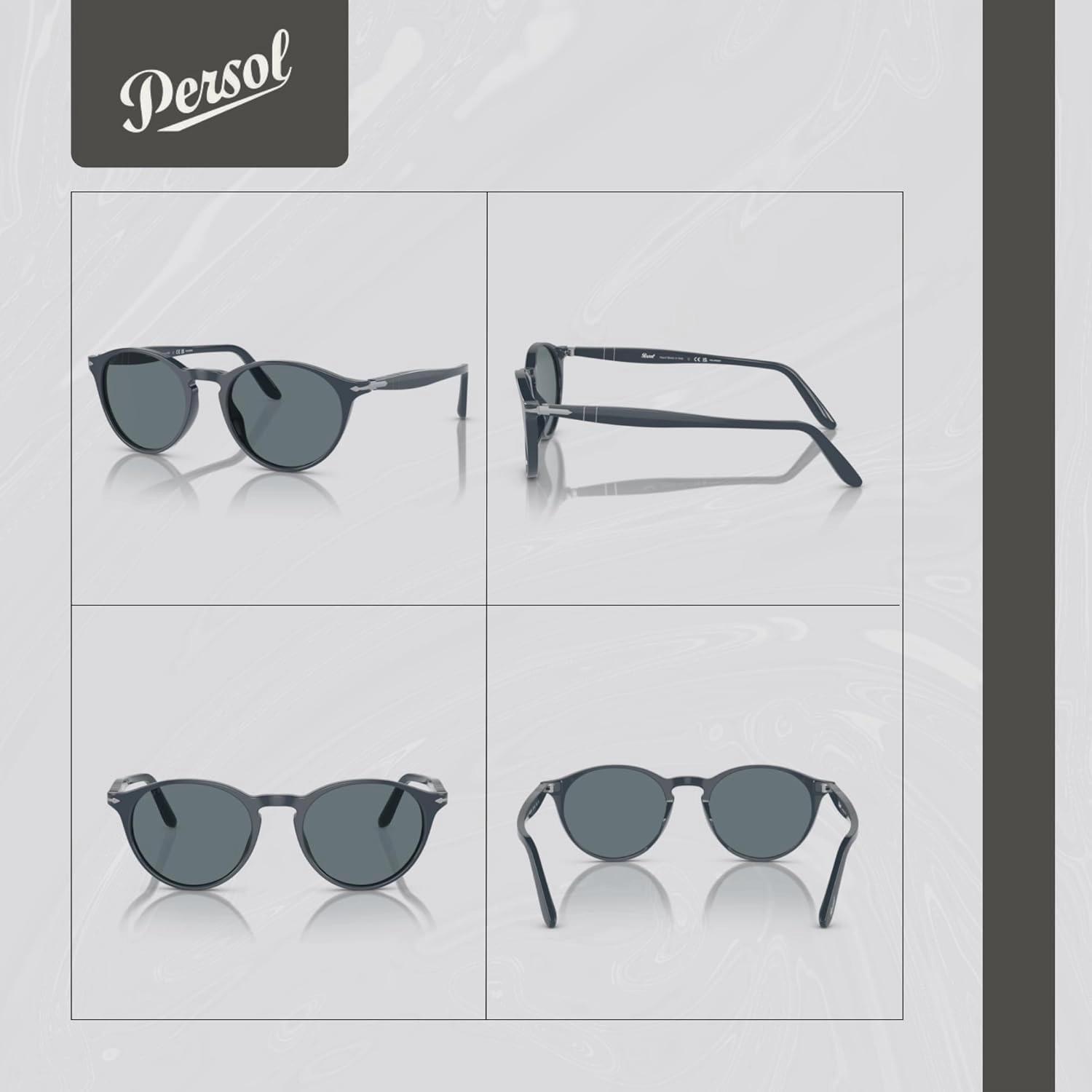 Persol PO3092SM Round Sunglasses for Men   BUNDLE With Designer iWear Complimentary Eyewear Kit