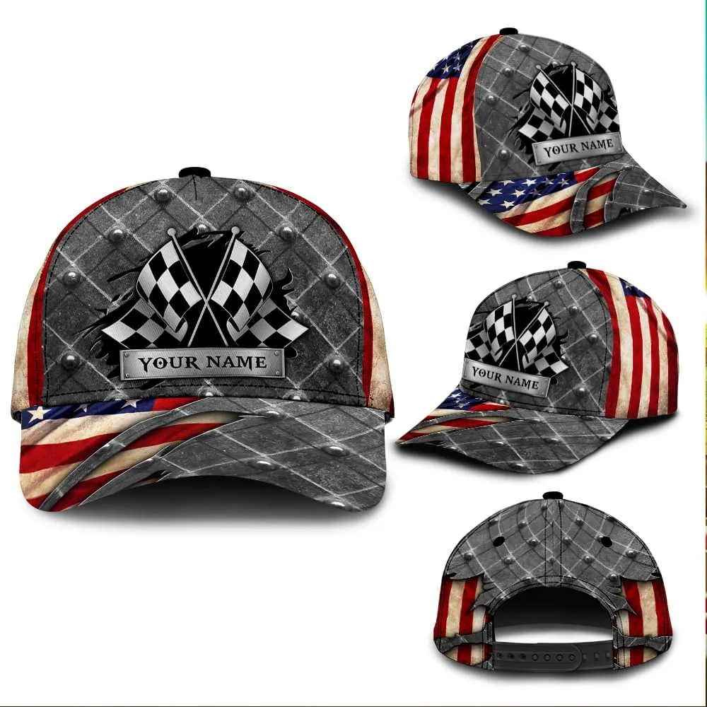 Personalized Car Racing Flag Baseball Cap, Racing Hat, Sports Racing Hats Racing Lover Caps Adjustable Hats for Men Women