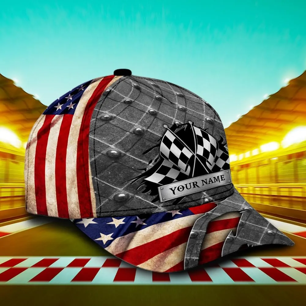 Personalized Car Racing Flag Baseball Cap, Racing Hat, Sports Racing Hats Racing Lover Caps Adjustable Hats for Men Women