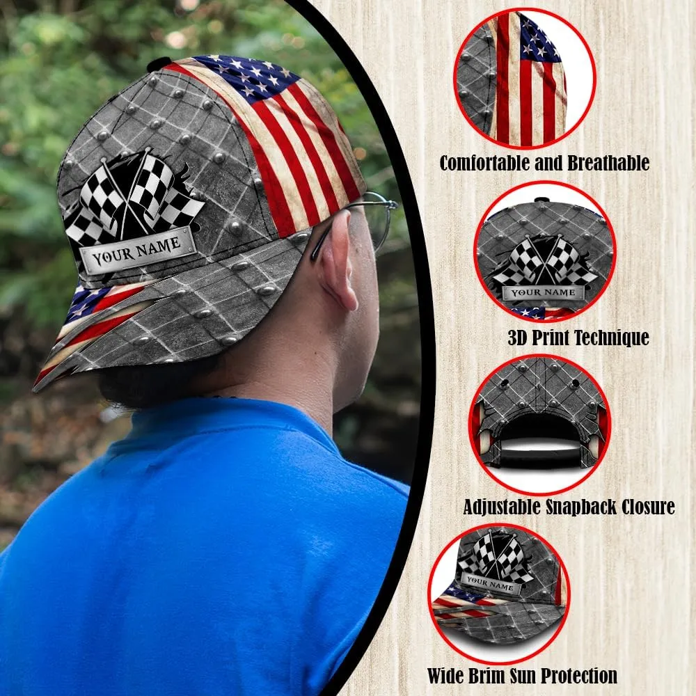 Personalized Car Racing Flag Baseball Cap, Racing Hat, Sports Racing Hats Racing Lover Caps Adjustable Hats for Men Women