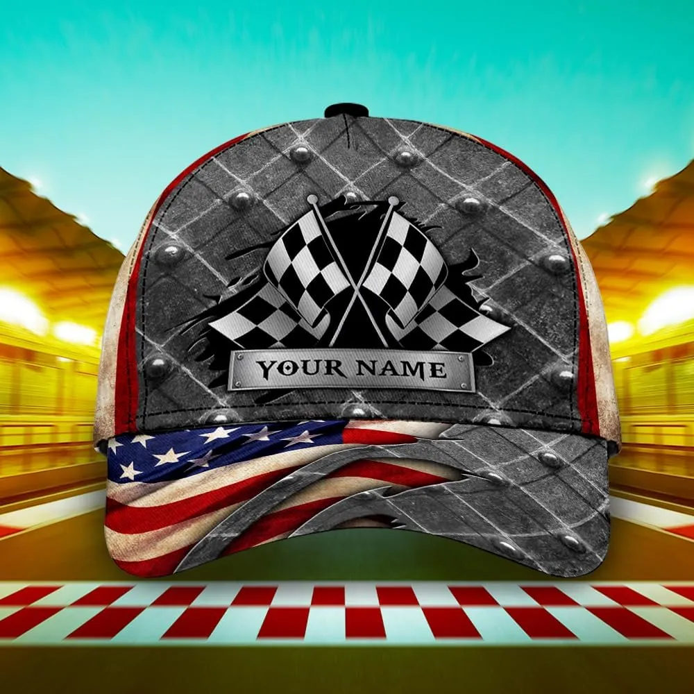 Personalized Car Racing Flag Baseball Cap, Racing Hat, Sports Racing Hats Racing Lover Caps Adjustable Hats for Men Women