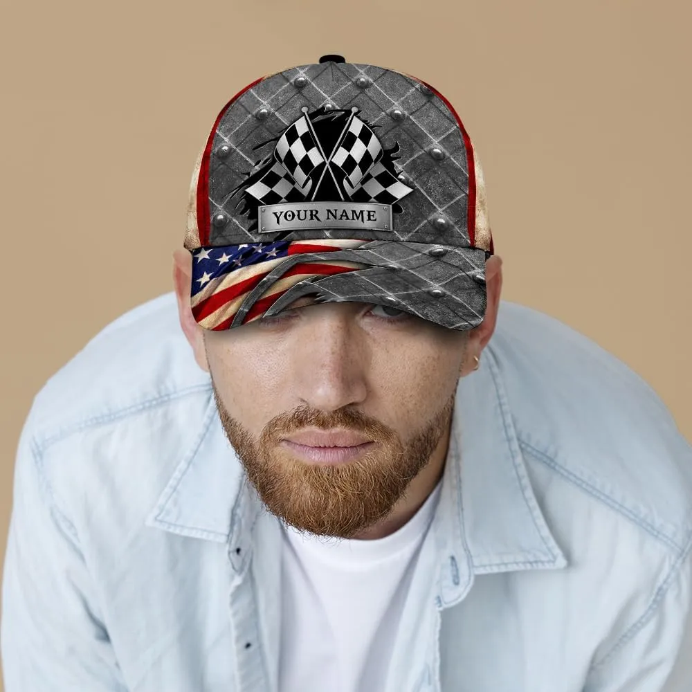 Personalized Car Racing Flag Baseball Cap, Racing Hat, Sports Racing Hats Racing Lover Caps Adjustable Hats for Men Women