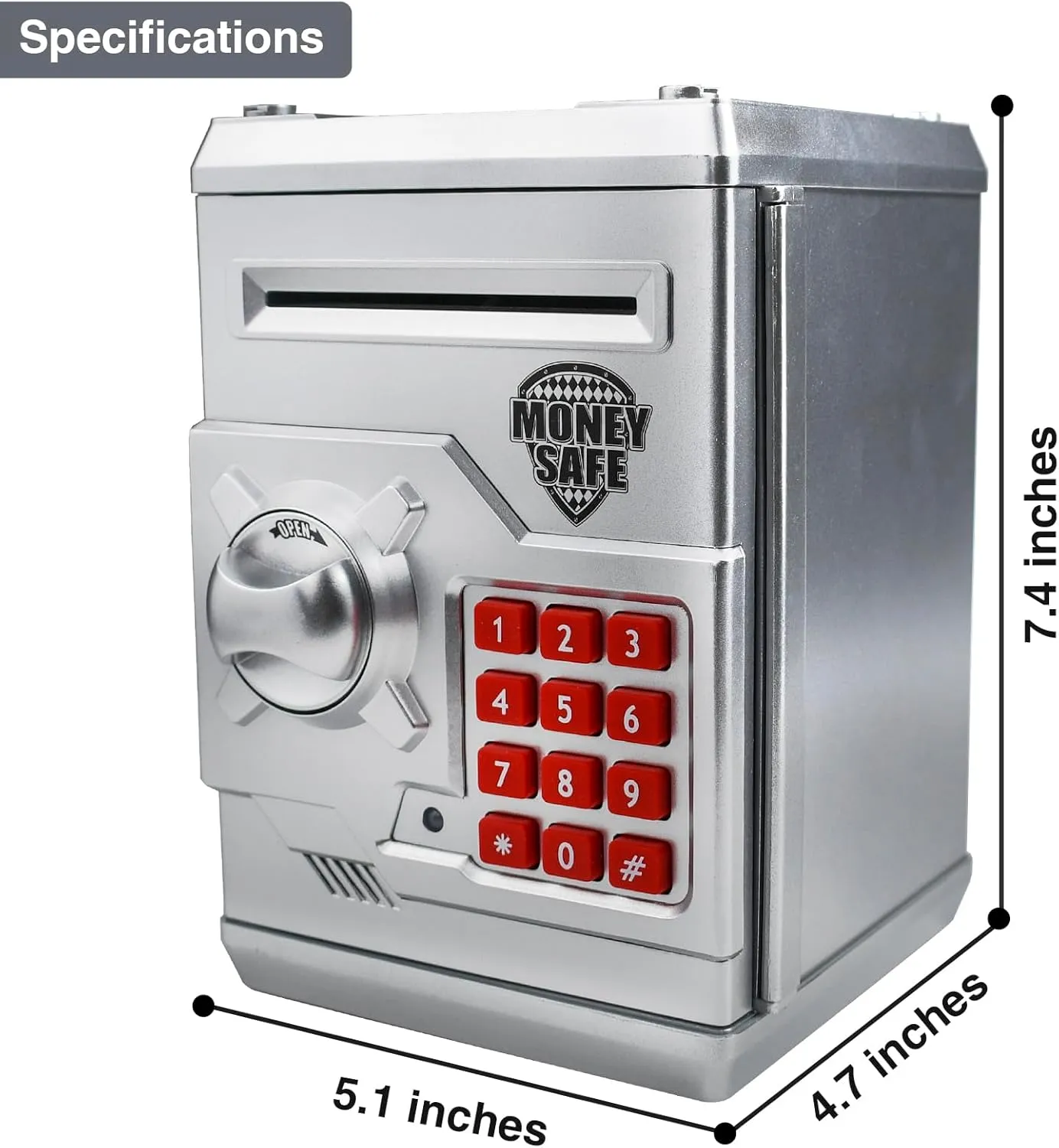 Piggy Bank Electronic Mini ATM for Kids Baby Toy, Safe Coin Banks Money Saving Box Password Code Lock for Children,Boys Girls Best Gift (Bright Silver)
