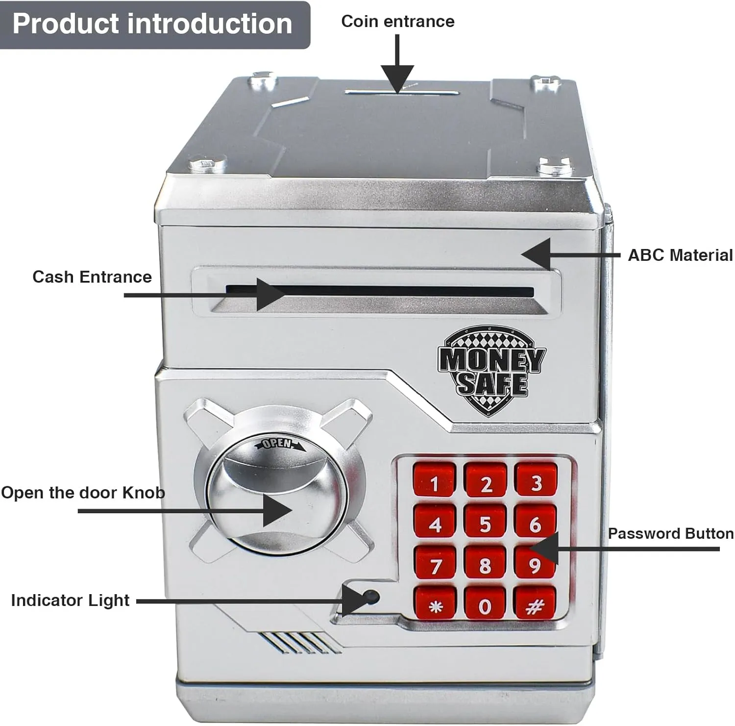 Piggy Bank Electronic Mini ATM for Kids Baby Toy, Safe Coin Banks Money Saving Box Password Code Lock for Children,Boys Girls Best Gift (Bright Silver)