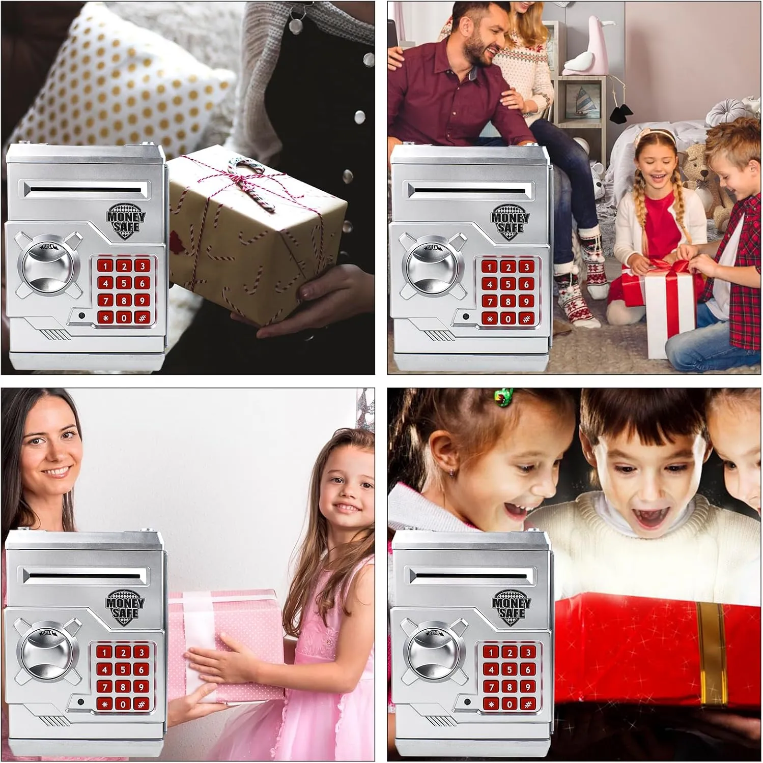 Piggy Bank Electronic Mini ATM for Kids Baby Toy, Safe Coin Banks Money Saving Box Password Code Lock for Children,Boys Girls Best Gift (Bright Silver)