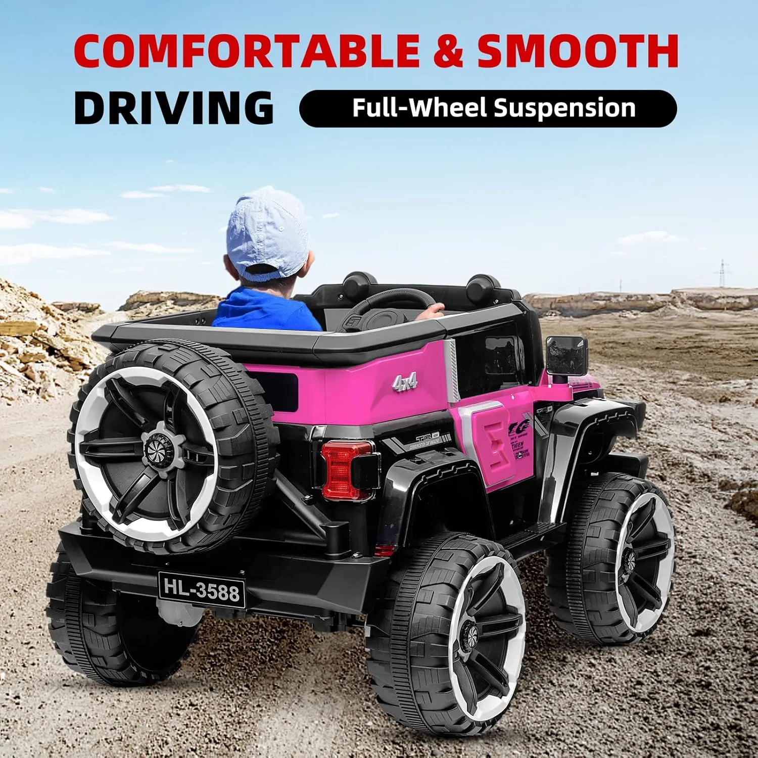 PioneerWorks Ride on Truck Car for Kids Ages 3-6, 12V Electric Toy Car with 7AH Battery, Powerful Motors, 2.4G Remote Control, Metal Suspension, Rose Red