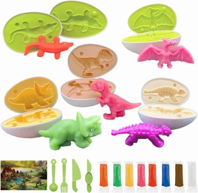 Playdough Dinosaur Egg Set for 3-6 Years Dinosaur Game Dough Mold, Playdough Accessories Dinosaur Toys for 3 4 5 6 7 8 Years Old Girls Boys