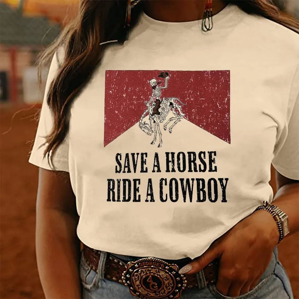 Plus Size Cowboy Shirt Cowgirls Tshirt Retro Rodeo Western Tops Country Music Tees Casual Holiday Concert Outfit(2-5X)