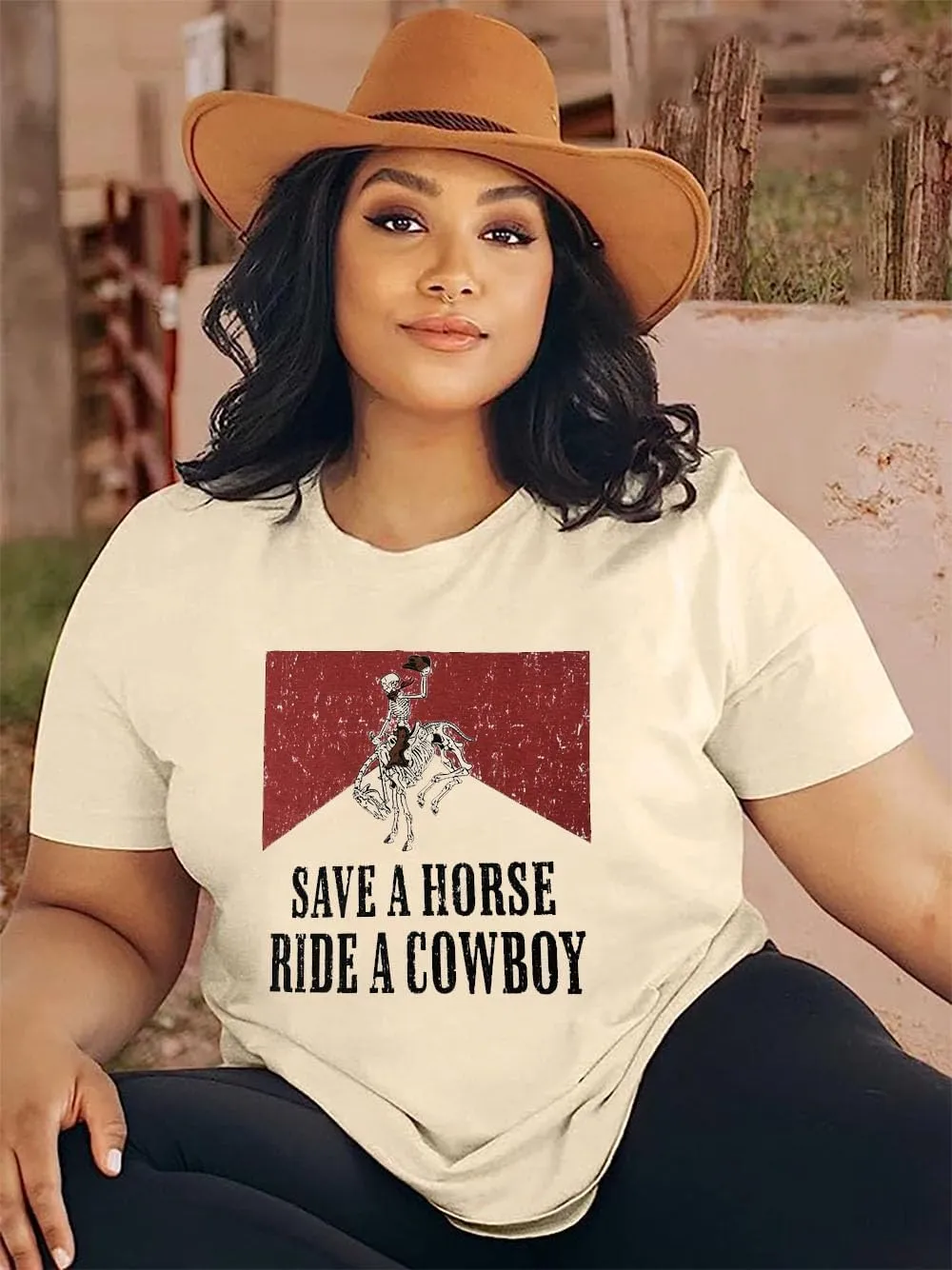 Plus Size Cowboy Shirt Cowgirls Tshirt Retro Rodeo Western Tops Country Music Tees Casual Holiday Concert Outfit(2-5X)