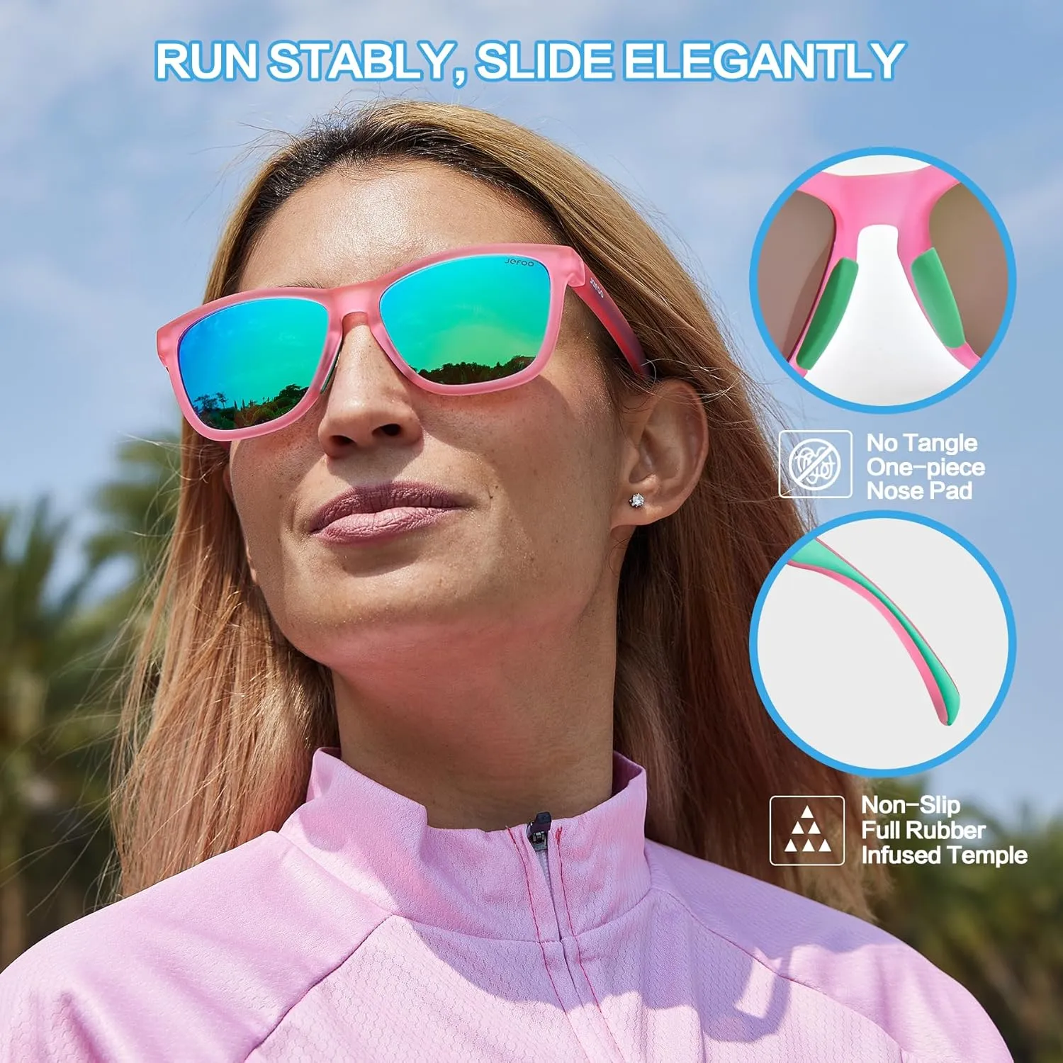 Polarized Sports Sunglasses for Women Men Running Retro Trendy Sun Glasses UV400 Protection Tangle Free