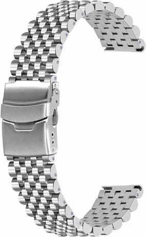 Polished Metal Watch Band for Men Women, 20mm 22mm Quick Release 3D 7 Beads Stainless Steel Watch Bands Strap Classic Replacement Bracelet with Double Locks Silver