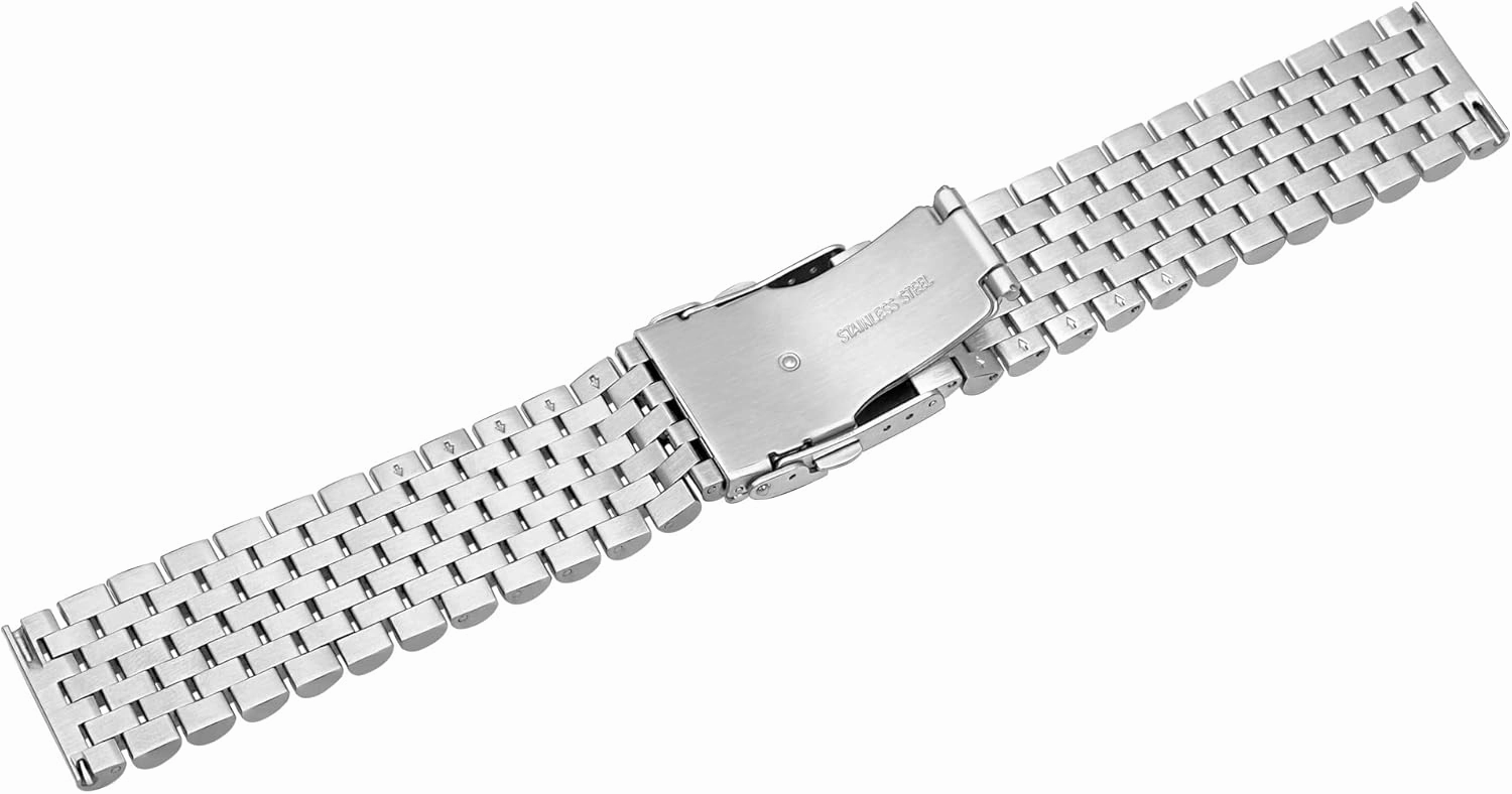 Polished Metal Watch Band for Men Women, 20mm 22mm Quick Release 3D 7 Beads Stainless Steel Watch Bands Strap Classic Replacement Bracelet with Double Locks Silver