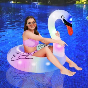 Pool Float Swan with Solar Colorful Lights, 42'' Large Inflatable Pool Toys Adult Lake Beach Floaties with Fast Valves, Summer Pool Tubes Lounge Pool Rafts for Family Swimming Party Decor, White