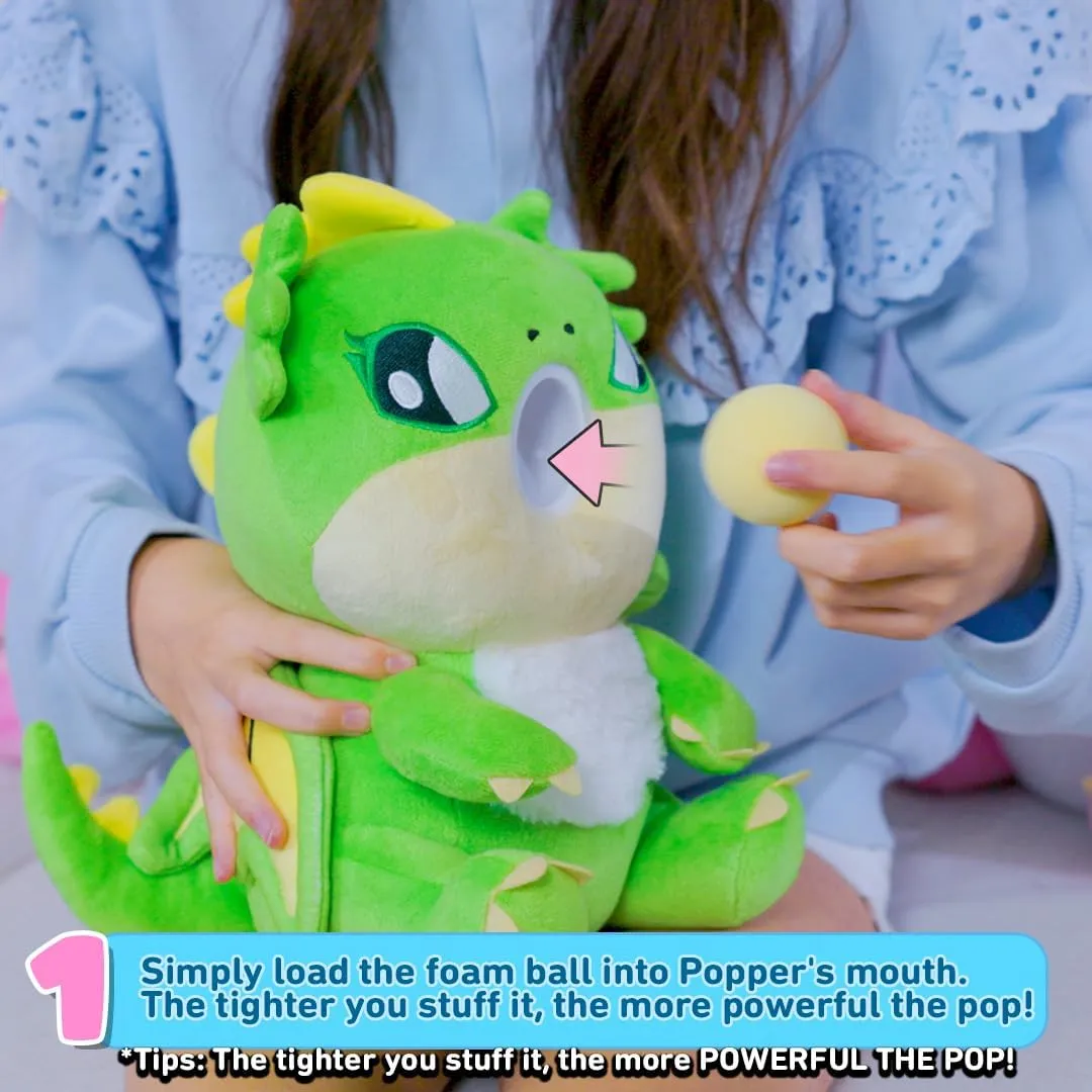 Popbro-Plush Popper Max Dragon Series - FireFairy - Softness Unleashed! – Super Large Foam Ball Shooter, 11" Interactive Plush Toy for Kids – Shoot, Cuddle and Repeat (Yellow)