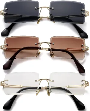 PORADAY Rectangle Sunglasses for Women Men Vintage Rimless Square Sun Glasses Candy Color