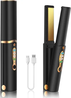 Portable Titanium Cordless Hair Straightener for Edges Bangs, Heat Up in Seconds & Lasts Up to 50 Minutes & USB C Rechargeable, Dual Voltage Mini Travel Flat Iron Hair Straightening-Not for Thick Hair