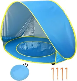 Portable UV-Resistant Baby Beach Tent, Pop up Portable Easy Set Kids Shade Pool, Mono Baby Beach Tent Pop up with Pool, UV Protection Dome for Babies Kids Infant Toddlers(F,Set 1)