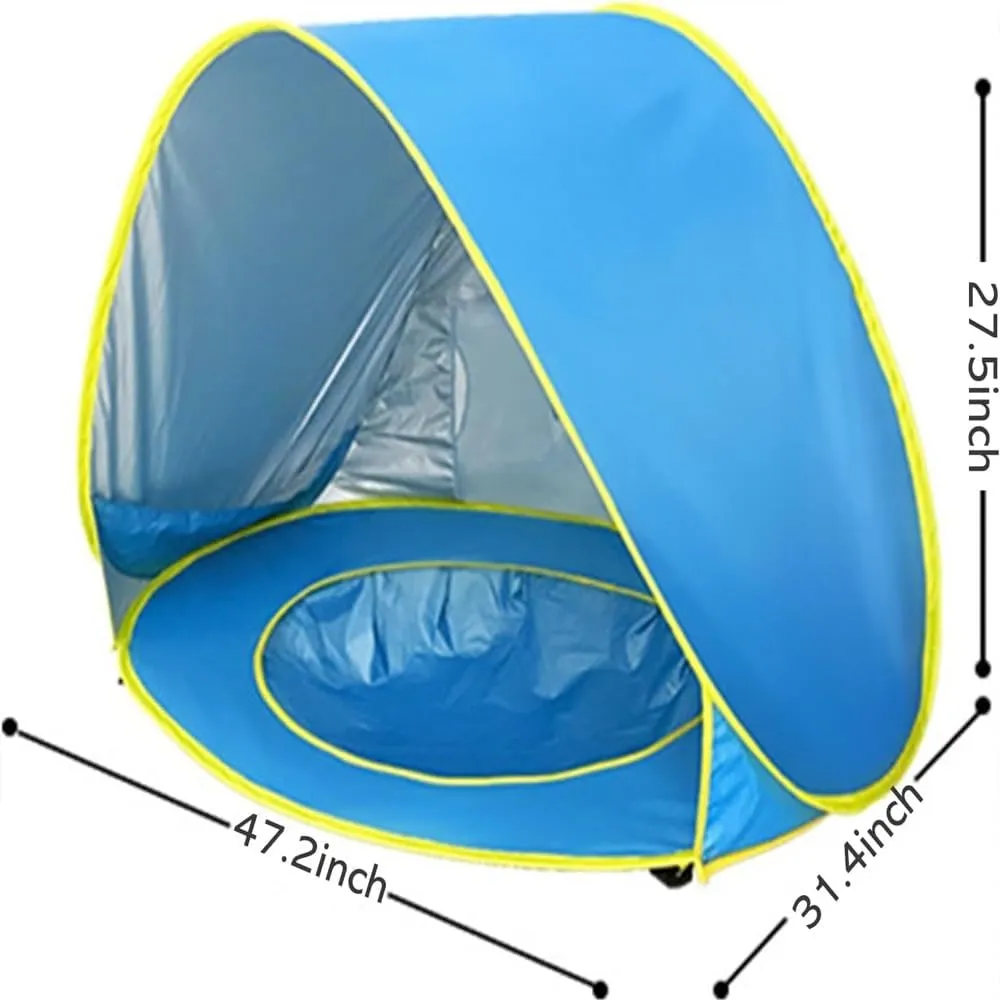 Portable UV-Resistant Baby Beach Tent, Pop up Portable Easy Set Kids Shade Pool, Mono Baby Beach Tent Pop up with Pool, UV Protection Dome for Babies Kids Infant Toddlers(F,Set 1)
