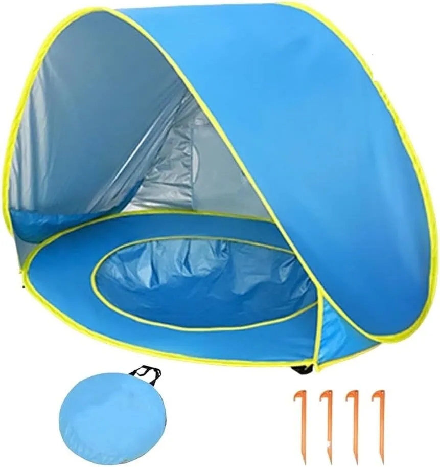 Portable UV-Resistant Baby Beach Tent, Pop up Portable Easy Set Kids Shade Pool, Mono Baby Beach Tent Pop up with Pool, UV Protection Dome for Babies Kids Infant Toddlers(F,Set 1)