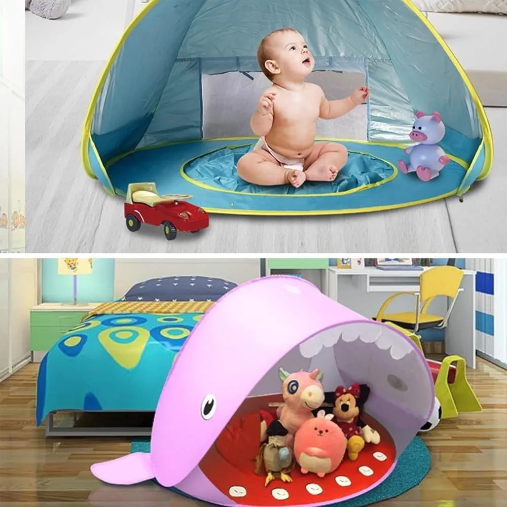 Portable UV-Resistant Baby Beach Tent, Pop up Portable Easy Set Kids Shade Pool, Mono Baby Beach Tent Pop up with Pool, UV Protection Dome for Babies Kids Infant Toddlers(F,Set 1)