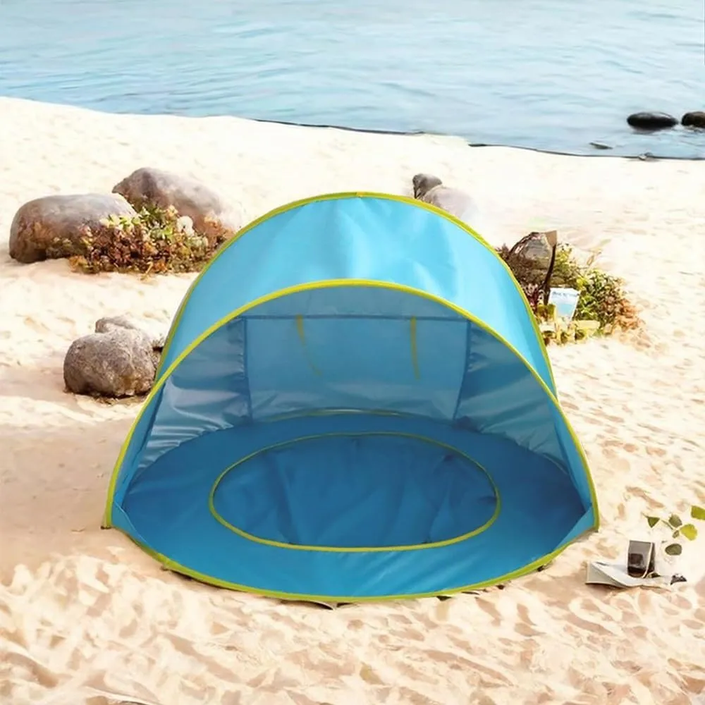 Portable UV-Resistant Baby Beach Tent, Pop up Portable Easy Set Kids Shade Pool, Mono Baby Beach Tent Pop up with Pool, UV Protection Dome for Babies Kids Infant Toddlers(F,Set 1)