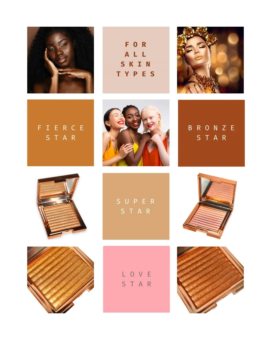 Powder Highlighter Makeup Palette, Shimmer Glitter Shiny Contour Highlight Makeup Illuminator - Luminizer Contouring Palette Shimmery Finish Face & Body (1, Golden, Full Size)