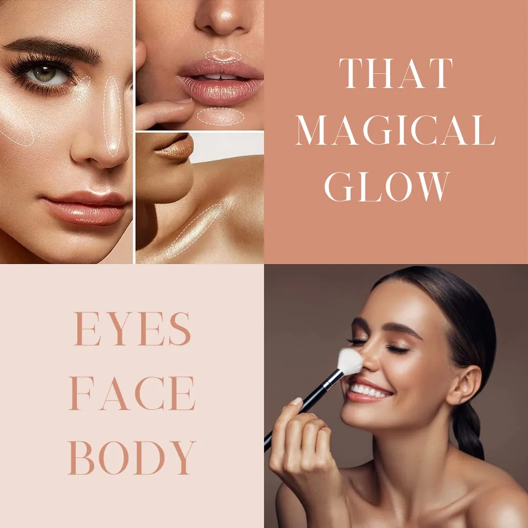 Powder Highlighter Makeup Palette, Shimmer Glitter Shiny Contour Highlight Makeup Illuminator - Luminizer Contouring Palette Shimmery Finish Face & Body (1, Golden, Full Size)