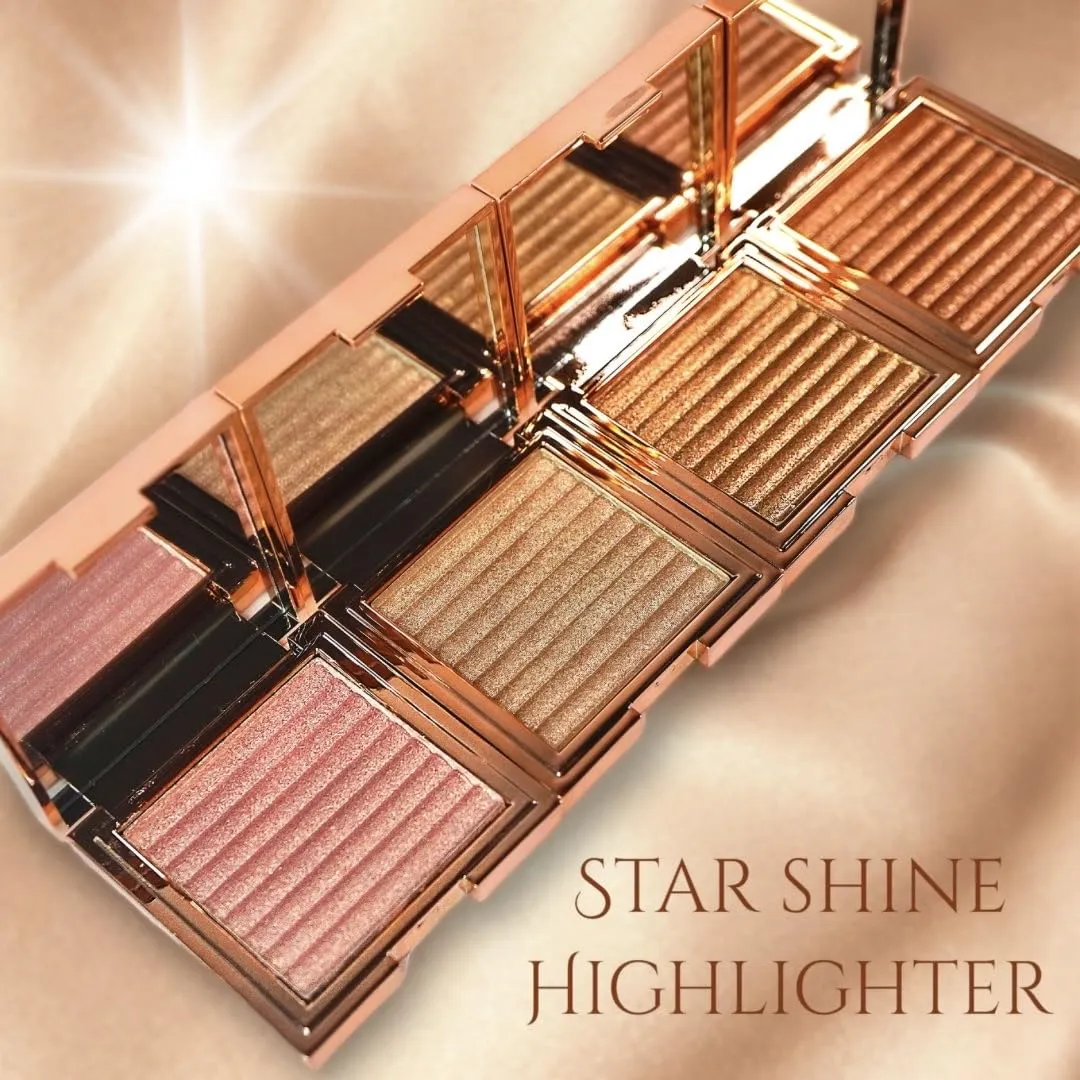 Powder Highlighter Makeup Palette, Shimmer Glitter Shiny Contour Highlight Makeup Illuminator - Luminizer Contouring Palette Shimmery Finish Face & Body (1, Golden, Full Size)