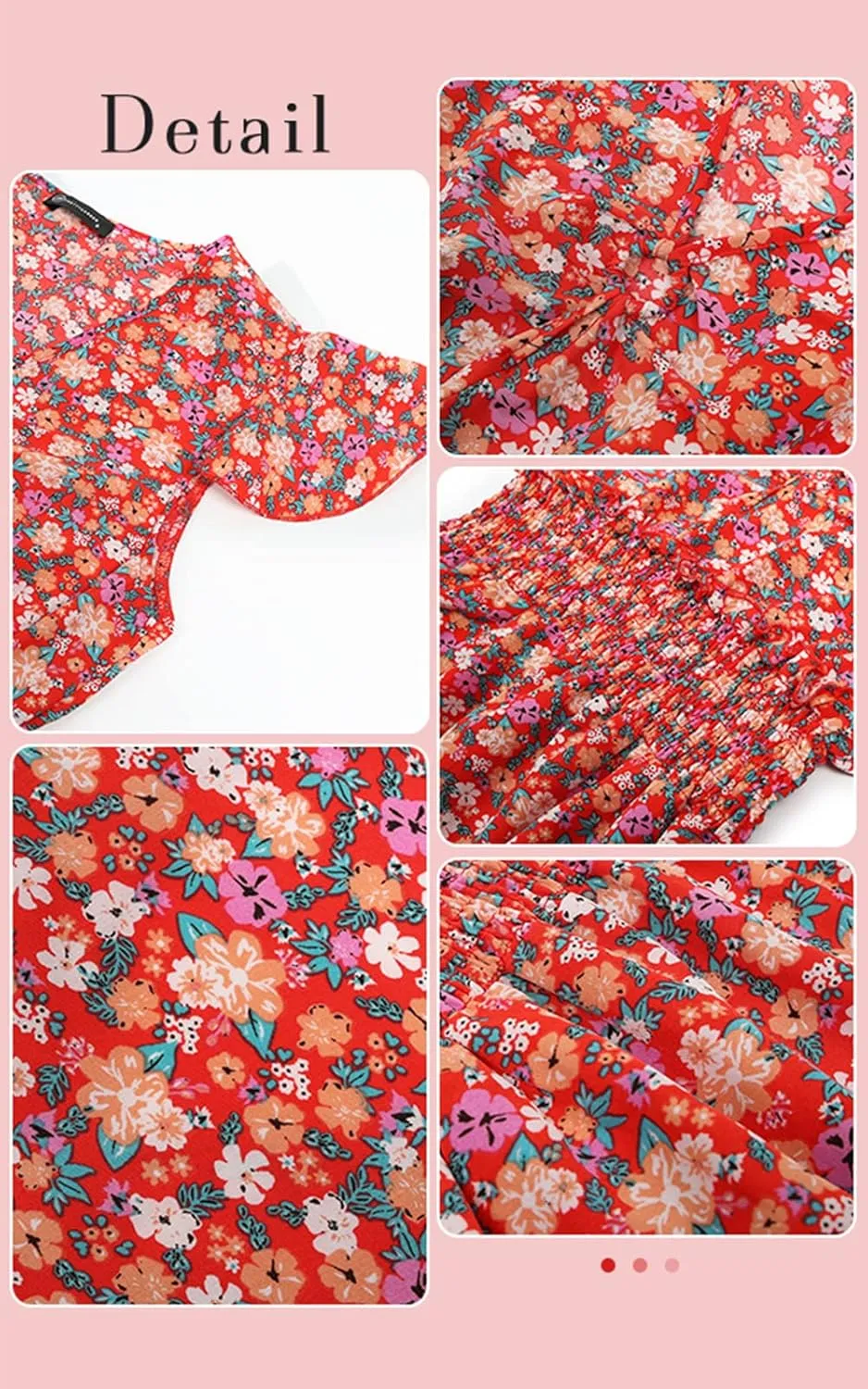 PRETTYGARDEN Womens Summer Dresses Boho V Neck Floral Print Ruffle Sleeve Layered Mini Dress Cute Smocked Waist Short Dress