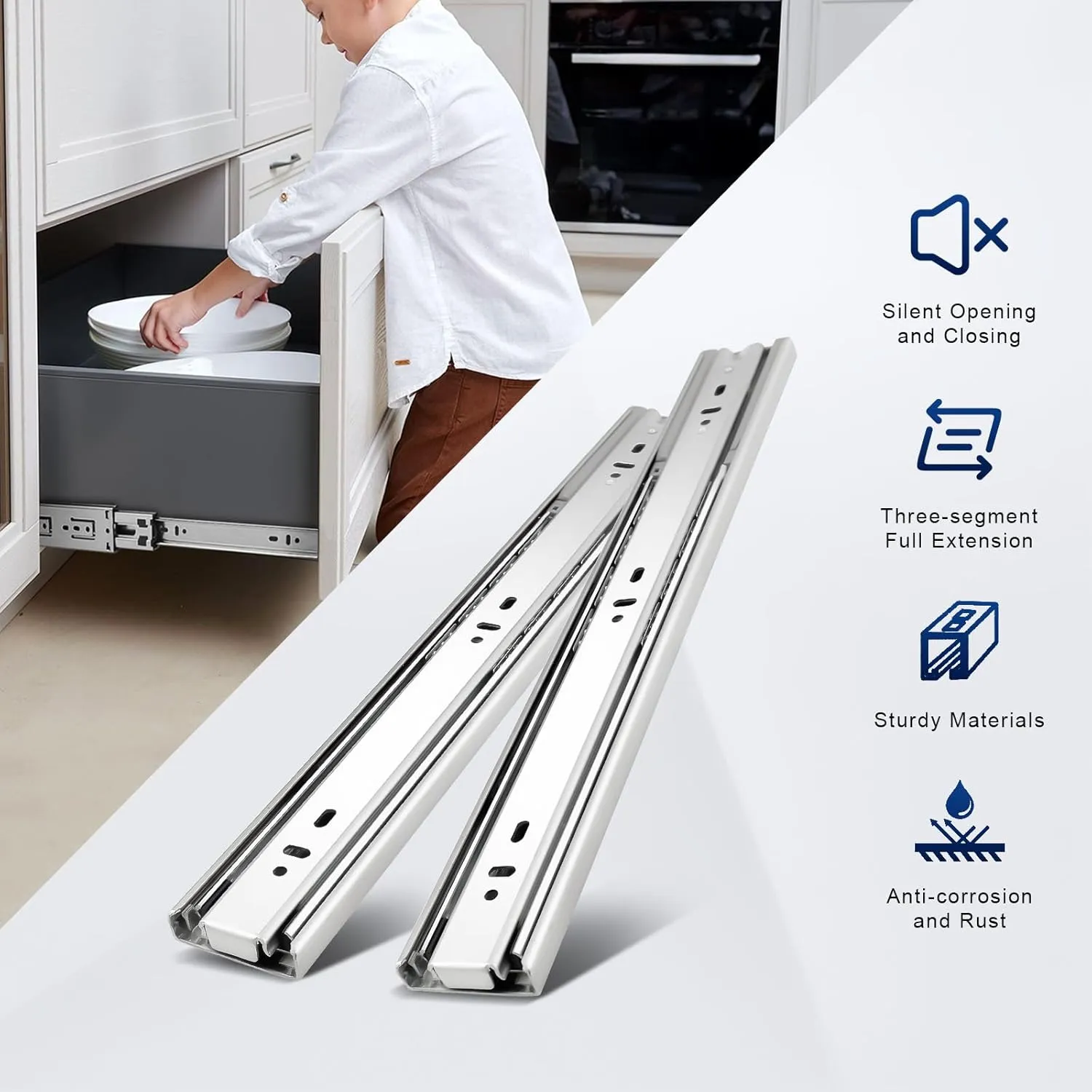 Probrico 2 Pairs 22 Inch Soft Close Drawer Slides, Ball Bearing Full Extension Dresser Slides, Side Mount Heavy Duty Drawer Glides Runners