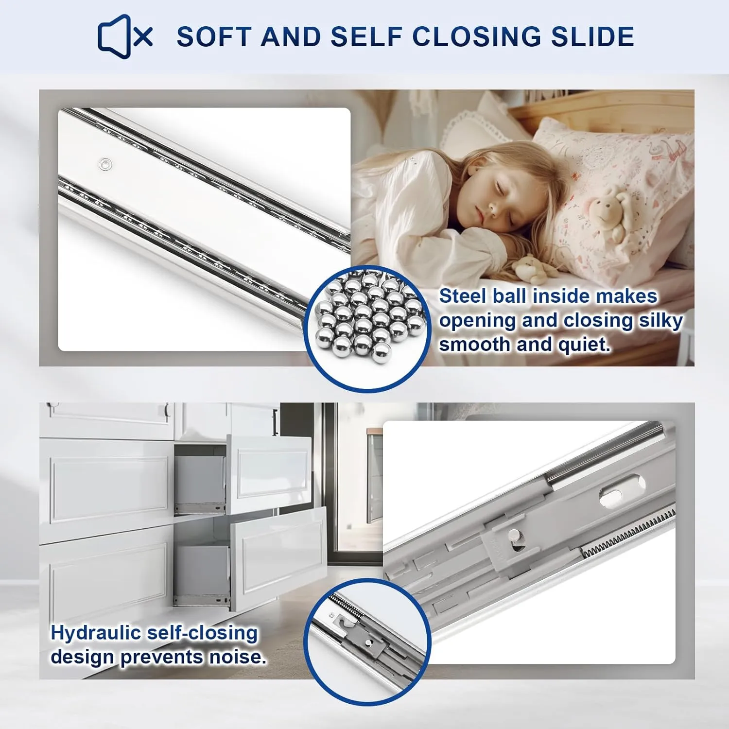 Probrico 2 Pairs 22 Inch Soft Close Drawer Slides, Ball Bearing Full Extension Dresser Slides, Side Mount Heavy Duty Drawer Glides Runners
