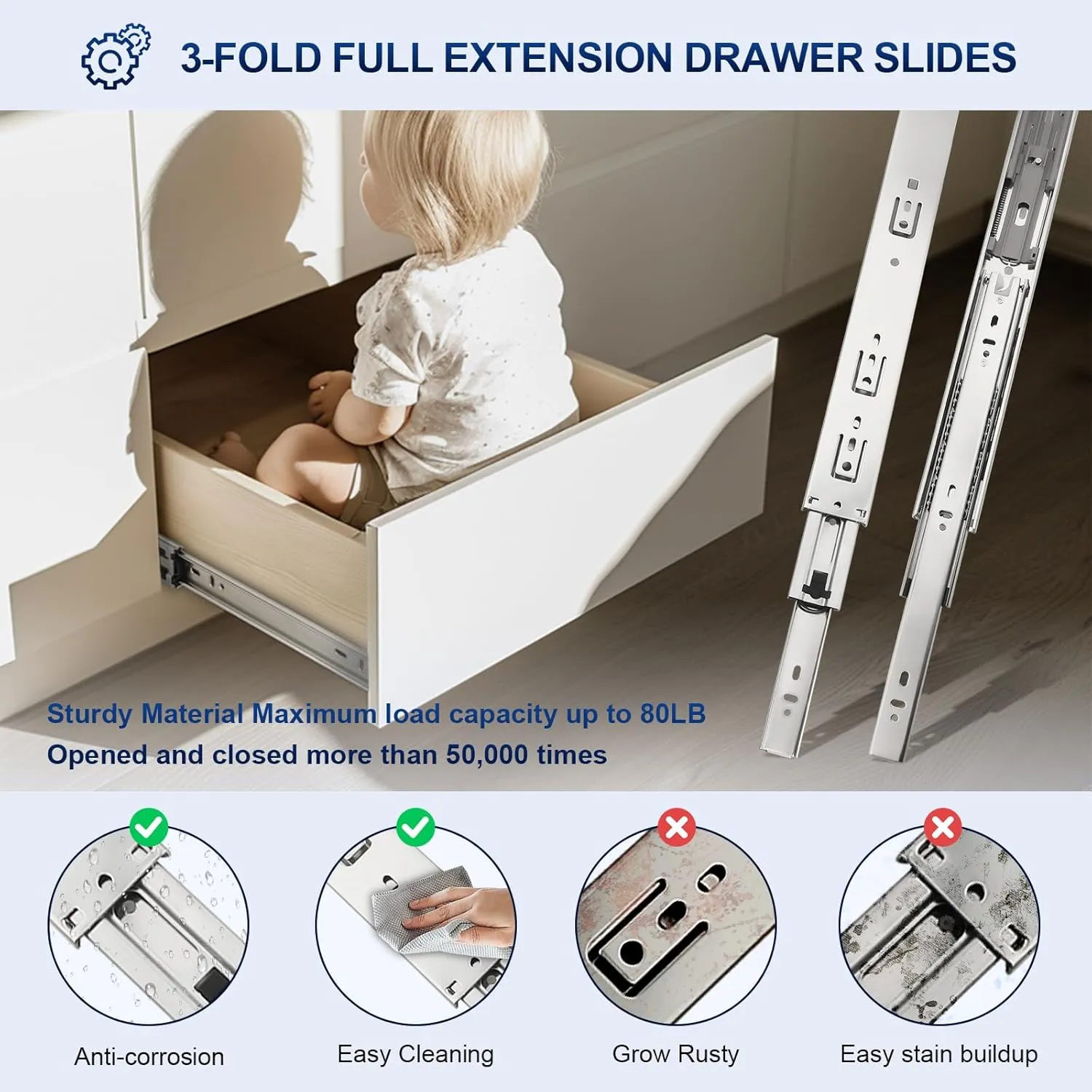Probrico 2 Pairs 22 Inch Soft Close Drawer Slides, Ball Bearing Full Extension Dresser Slides, Side Mount Heavy Duty Drawer Glides Runners
