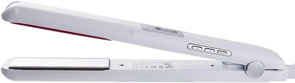 Professional Infrared Hair Straightener Ceramic Cold Flat Iron Hair Treament Styler, Ultrasonic Infrared Hair Care Iron Recovers Damaged Hair Tool, LCD Display, 360° Swivel Cord (White)