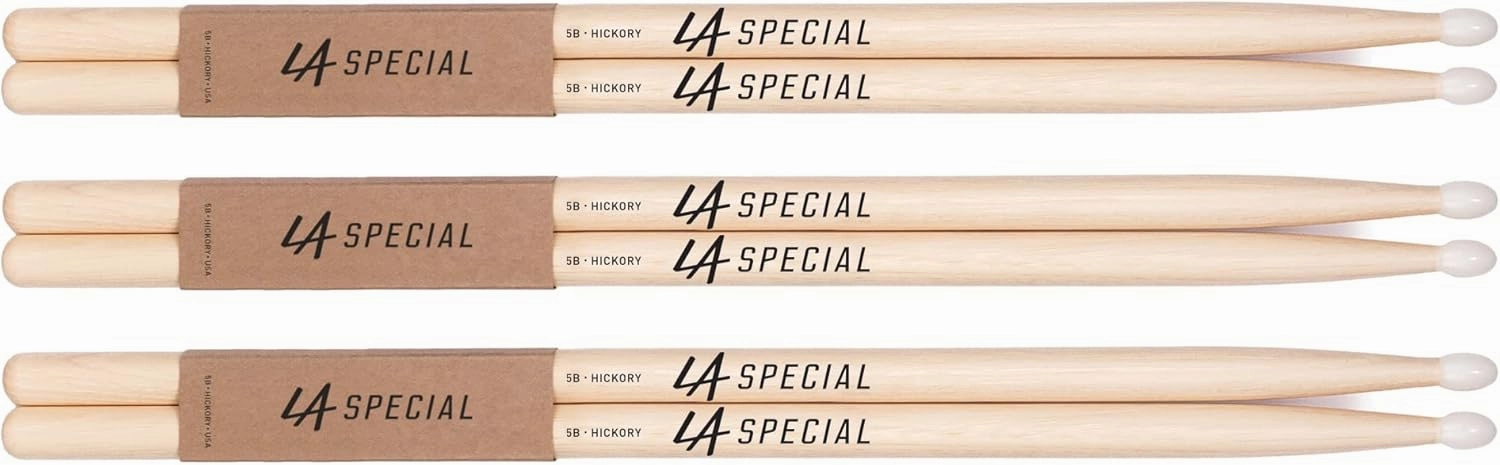 promark LA Specials Drum Sticks - 5B Drumsticks - Drum Sticks Set for Acoustic Drums or Electronic Drums - Oval Nylon Tip - Hickory Drum Sticks - Consistent Weight and Pitch - 3 Pairs