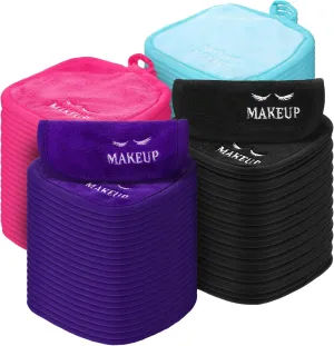 Queekay 48 Pcs Makeup Remover Cloths Reusable Washable Remover Pads Soft Microfiber Washcloths Facial Cloths Makeup Towels Holiday Gift for Women, 5 x 5 Inch(Black, Blue, Purple, Rose Red)