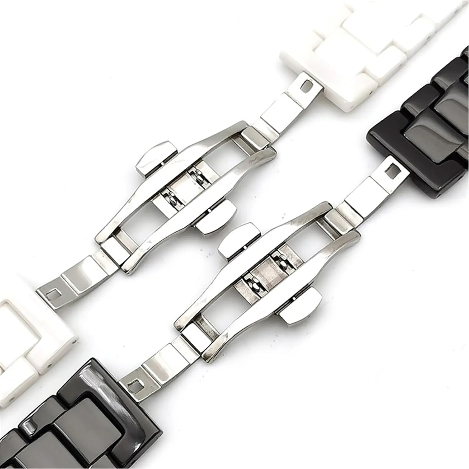 Quick Release Stainless Steel Ceramic Watch Strap 14-22mm Unisex Wristband Folding Buckle Watch Strap