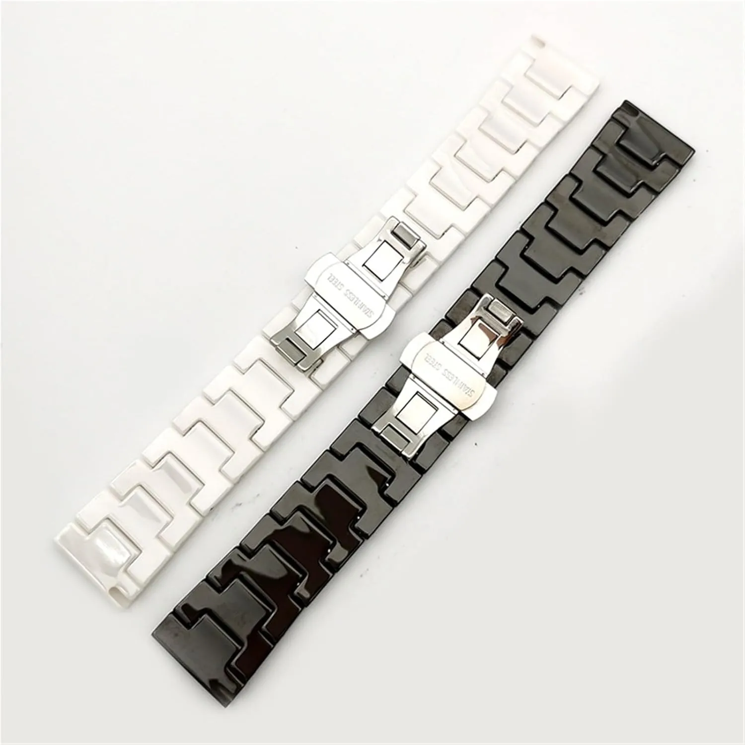 Quick Release Stainless Steel Ceramic Watch Strap 14-22mm Unisex Wristband Folding Buckle Watch Strap