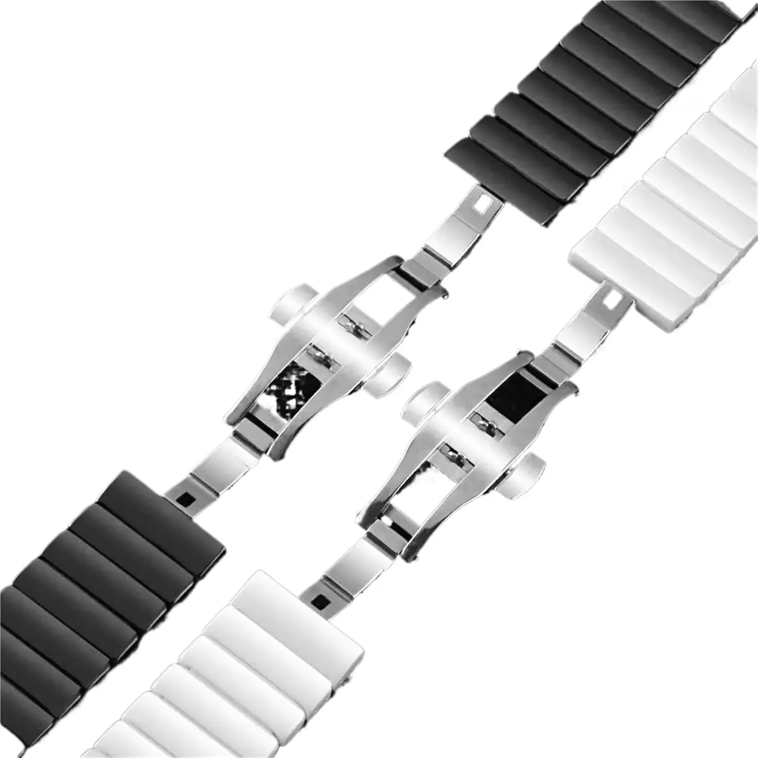 Quick Release Stainless Steel Ceramic Watch Strap 16-22mm Unisex Wristband Replacement Watch Strap Folding Buckle