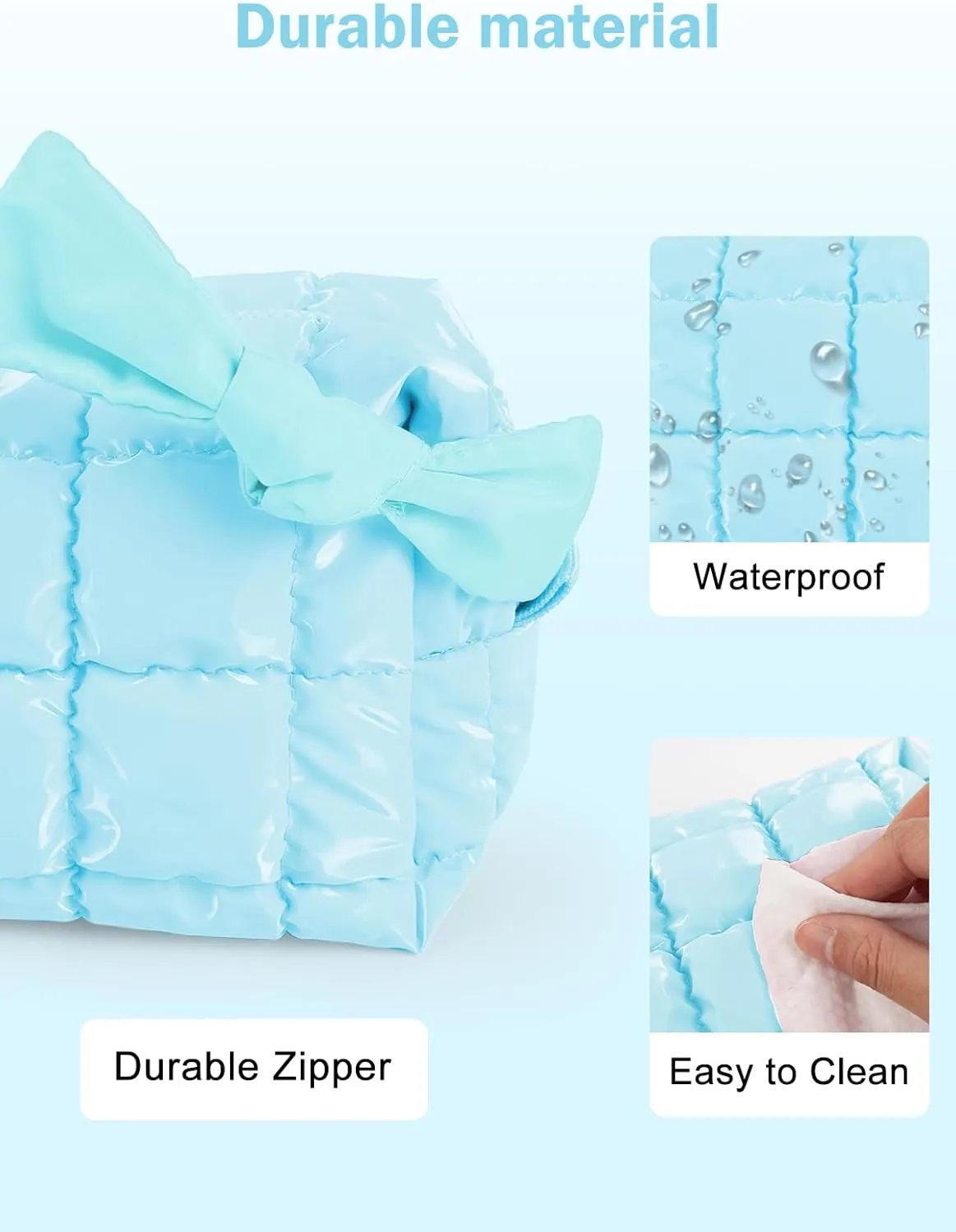 Quilted Makeup Bag Cosmetic Bag, Travel Toiletry Bag for Women, Cute Makeup Bag Organizer Puffer Pouch Bule M