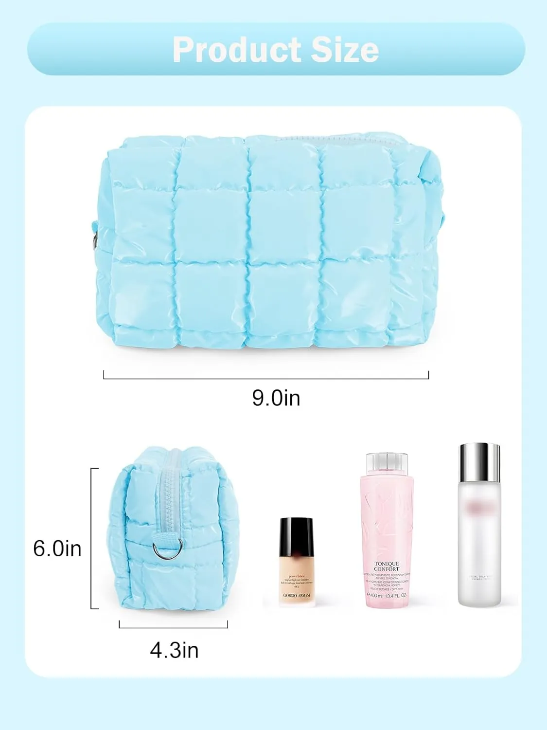 Quilted Makeup Bag Cosmetic Bag, Travel Toiletry Bag for Women, Cute Makeup Bag Organizer Puffer Pouch Bule M