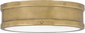 Quoizel QF5224WS Ahoy Interior Lighting Industrial Metal Drum Flush Mount Ceiling Light, Integrated LED 25 Watts, 4" H x 13" W, Weathered Brass
