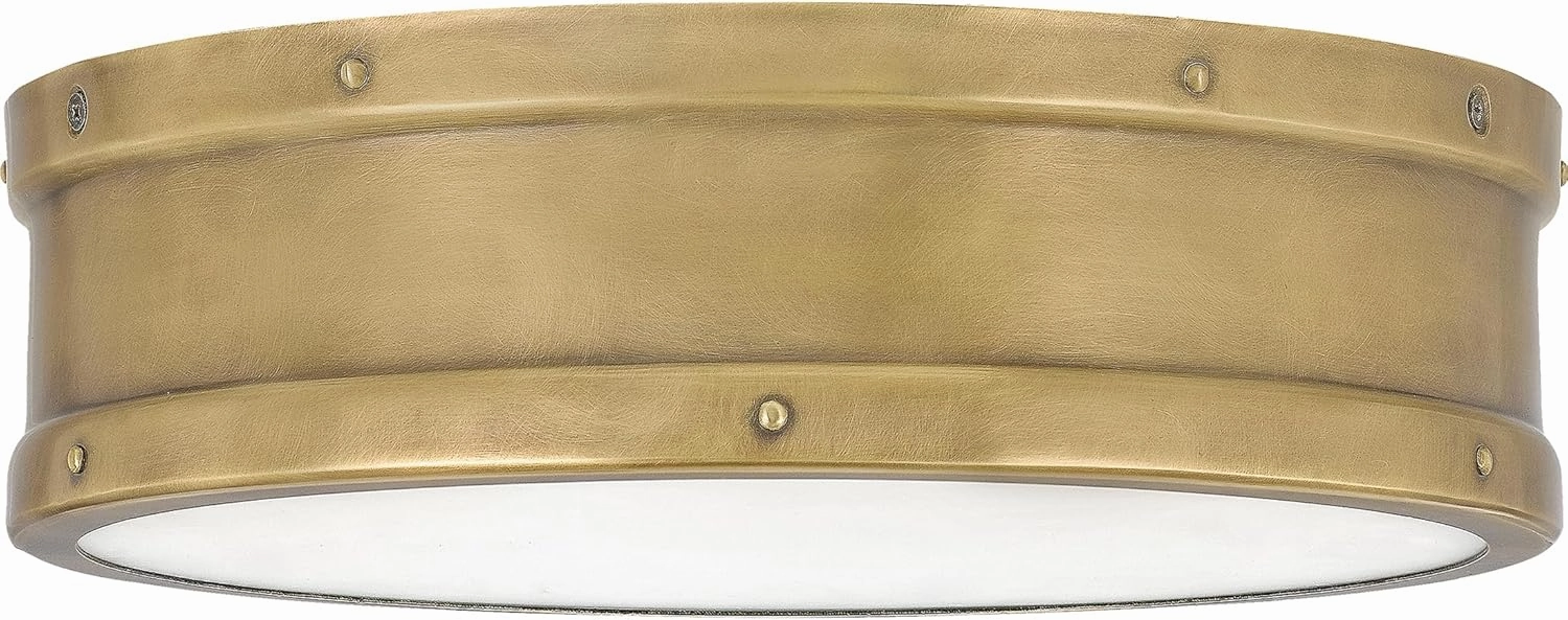 Quoizel QF5224WS Ahoy Interior Lighting Industrial Metal Drum Flush Mount Ceiling Light, Integrated LED 25 Watts, 4" H x 13" W, Weathered Brass