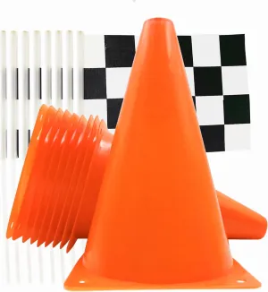 Race Car Birthday Party Decorations - 7inch Orange Race Cones with Checkered Flags,12 Traffic Cones, 24 Racing Black and White Flags,Racecar Theme Two Fast Centerpieces Supplies(36PCS)