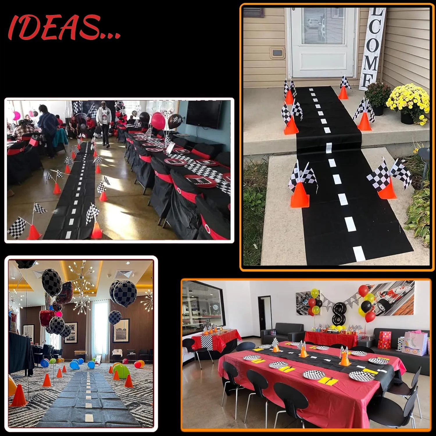 Race Car Birthday Party Decorations - 7inch Orange Race Cones with Checkered Flags,12 Traffic Cones, 24 Racing Black and White Flags,Racecar Theme Two Fast Centerpieces Supplies(36PCS)