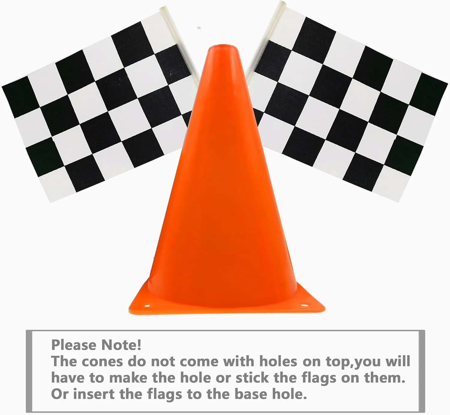 Race Car Birthday Party Decorations - 7inch Orange Race Cones with Checkered Flags,12 Traffic Cones, 24 Racing Black and White Flags,Racecar Theme Two Fast Centerpieces Supplies(36PCS)