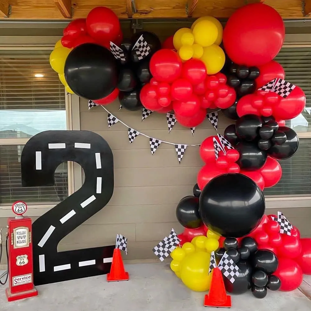 Race Car Birthday Party Decorations - 7inch Orange Race Cones with Checkered Flags,12 Traffic Cones, 24 Racing Black and White Flags,Racecar Theme Two Fast Centerpieces Supplies(36PCS)