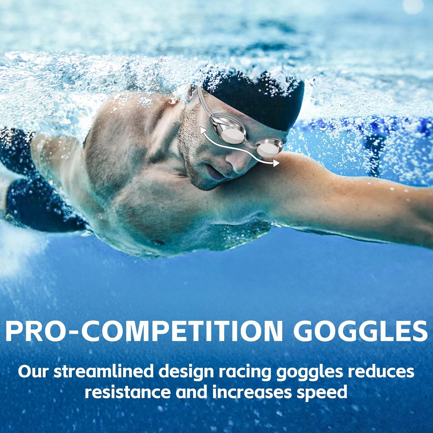 Racing Swim Goggles 2 Pack for Adult Men Women 180° Panoramic Clear View Bungee Strap Swimming Goggles No Leaking